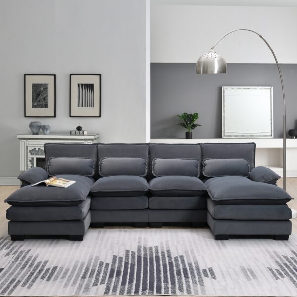 New Modern U-shaped Sectional Sofa, 6-Seat With Waist Pillows