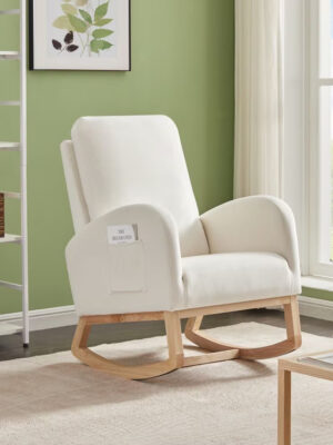 JA505 Beige Velvet Rocking Chair with Side Organizer