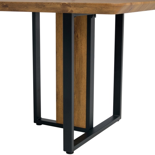 67"x36" Wood-Textured Dining Table Set with 4 Brown Suede Chairs