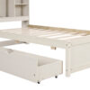 Modern Twin Size Bed Frame With Built-in USB Port On Bookcase Headboard And 2 Drawers