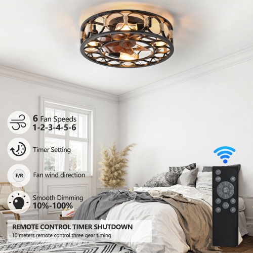 9cbe6299-3a1c-479f-88b7-e3dfbdf98daf.jpg Low-Profile Cage Ceiling Fan with Light & Remote, 6-Speed Reversible Blades, 5 LED Bulbs