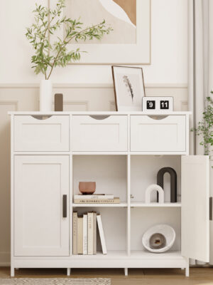 White Storage Cabinet with Drawers & Shelves - Home Decor for Any Room
