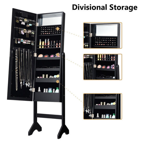 Mirrored Standing Jewelry Armoire Cabinet With LED Lights