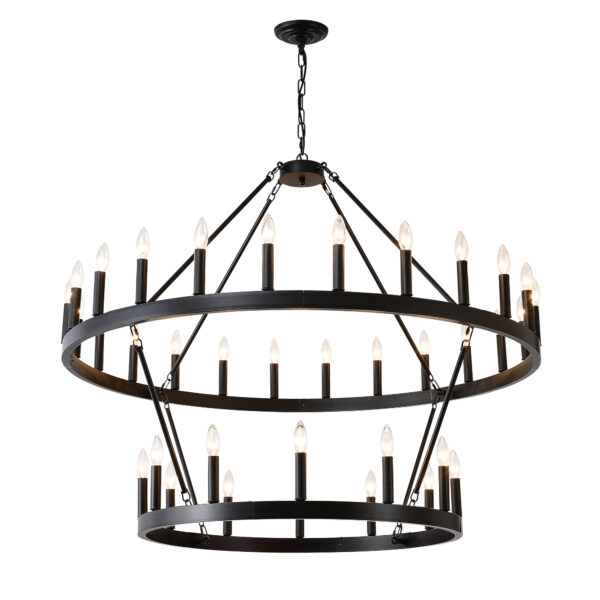 Large Farmhouse Chandelier – 2-Tier, 36-Light, Adjustable Height