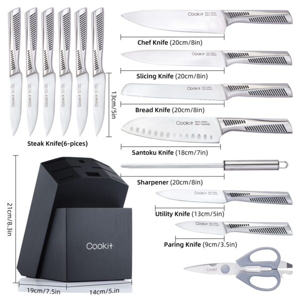 15-Piece German Stainless Steel Kitchen Knife Set with Block & Sharpener