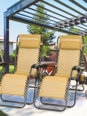 2-Pack Zero Gravity Lounge Chairs with Trays and Pillows Foldable 330lbs