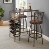 3-Piece Bar Table Set - Retro Brown Chairs for Kitchen & Dining Room