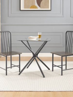 Dining Set For 2, Square Glass Tempered Dining Table With 4 Legs And 2 Metal Chair For Home Office Kitchen Dining Room