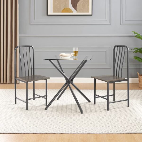 Dining Set For 2, Square Glass Tempered Dining Table With 4 Legs And 2 Metal Chair For Home Office Kitchen Dining Room