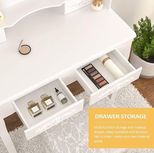 b34eb8ce-b300-441e-b084-176e12b919e1.jpg Vanity Table Set with Oval Mirror, 4 Drawers & Cushioned Stool for Bedroom