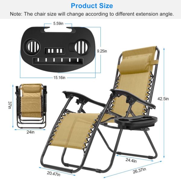 2-Pack Zero Gravity Lounge Chairs with Trays and Pillows Foldable 330lbs