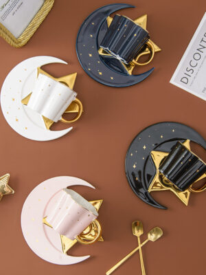Creative Ceramic Cup With Star And Moon Saucer