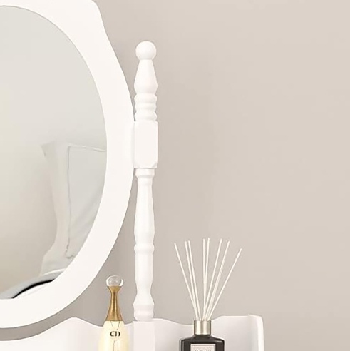 bb605558-887a-4f6e-8188-cbcbbad3a1c5.jpg Vanity Table Set with Oval Mirror, 4 Drawers & Cushioned Stool for Bedroom