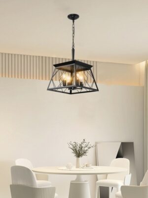4-Light Black Farmhouse Chandelier - Dining Room Ceiling Fixture (No Bulbs)