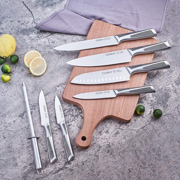 15-Piece German Stainless Steel Kitchen Knife Set with Block & Sharpener