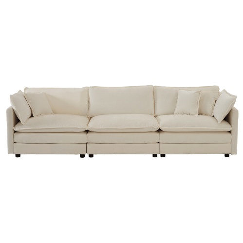 Mid-Century Modern Couch 3-Seater Sofa With 2 Armrest Pillows And 3 Toss Pillows, Couch For Living Room