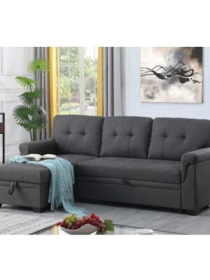 Dark Gray Linen Reversible Sleeper Sectional Sofa With Storage Chaise