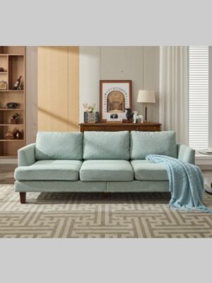 Light Green 3-Seater Fabric Sofa – USB Ports & Comfy Cushions for Small Spaces