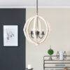 6 - Light Wood Chandelier With Adjustable Chain For Kitchen, Dining Hall Entrance, Bulb Not Included