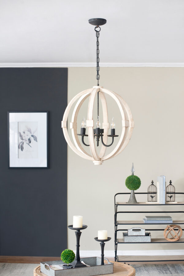 6 - Light Wood Chandelier With Adjustable Chain For Kitchen, Dining Hall Entrance, Bulb Not Included