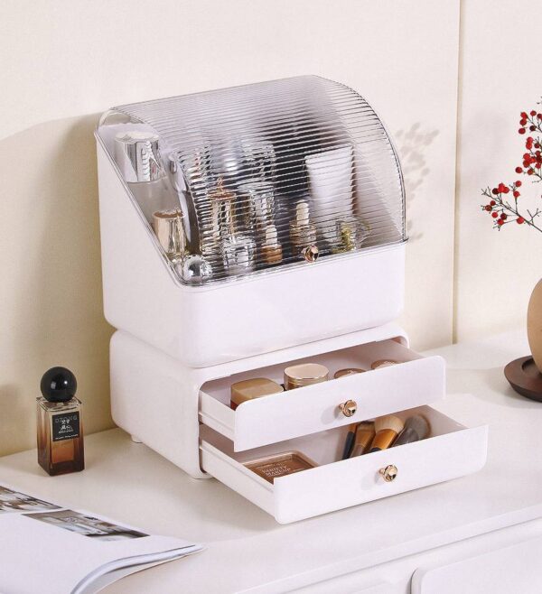 Large Waterproof Cosmetics Storage Box with Drawers, Dustproof Organizer