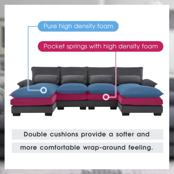New Modern U-shaped Sectional Sofa, 6-Seat With Waist Pillows