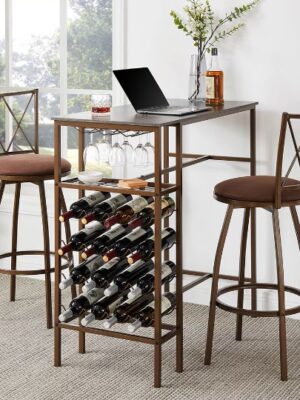 3-Piece Bar Table Set - Retro Brown Chairs for Kitchen & Dining Room