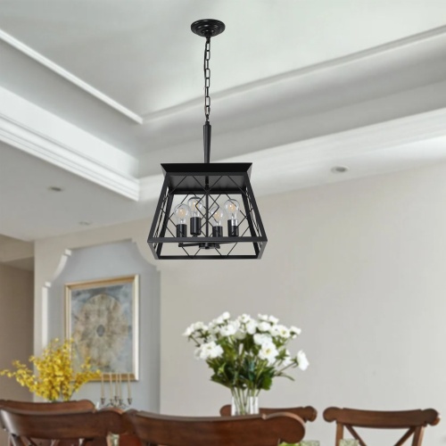 4-Light Black Farmhouse Chandelier - Dining Room Ceiling Fixture (No Bulbs)
