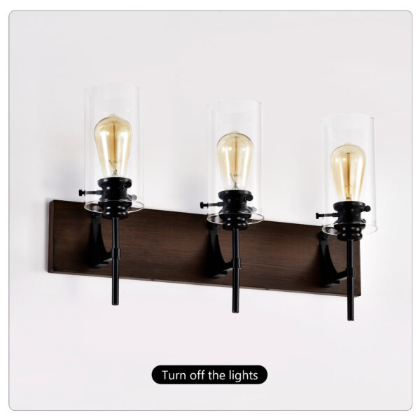 e95c0112-d3fc-441d-9514-5860f0334d73.jpg DOMETOUR 3-Light Black & Wood Vanity Light – Modern Glass Shade Bathroom Fixture