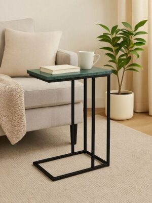 MarbleC Side Table 24", Living Room Table with Metal Frame