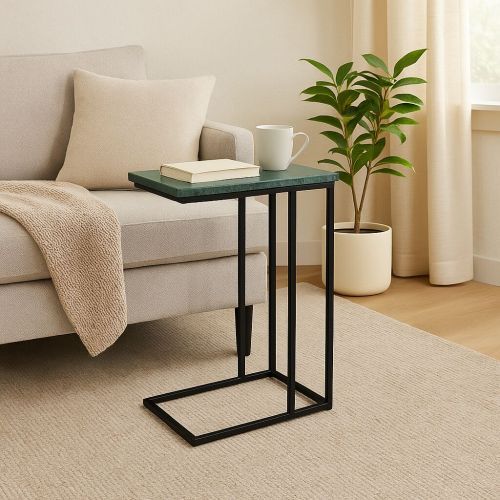 MarbleC Side Table 24", Living Room Table with Metal Frame