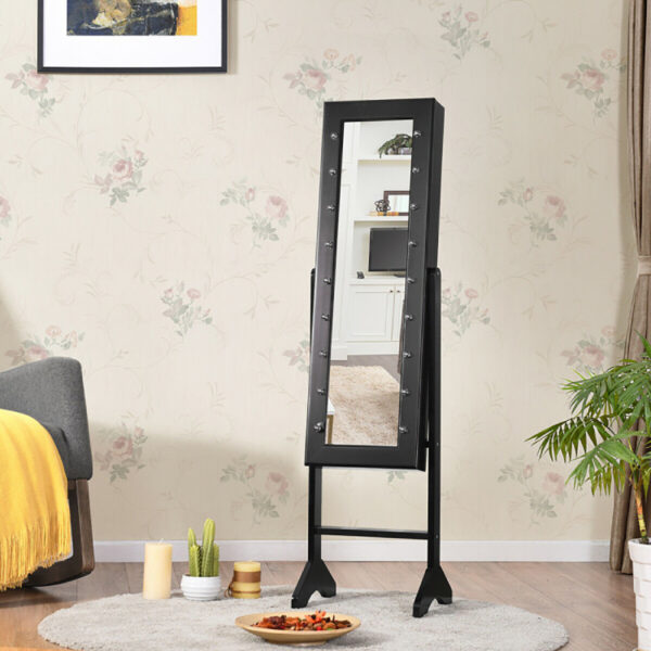 Mirrored Standing Jewelry Armoire Cabinet With LED Lights