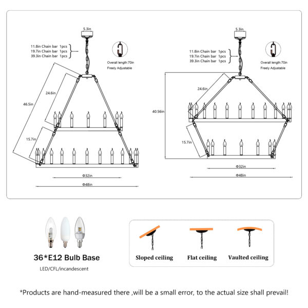 Large Farmhouse Chandelier – 2-Tier, 36-Light, Adjustable Height