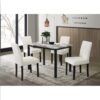 White Color Wool Fabric Chairs Faux Marble Top Table 5pc Dining Set Kitchen Dinette Cushions Upholstered 4x Chairs Dining Room