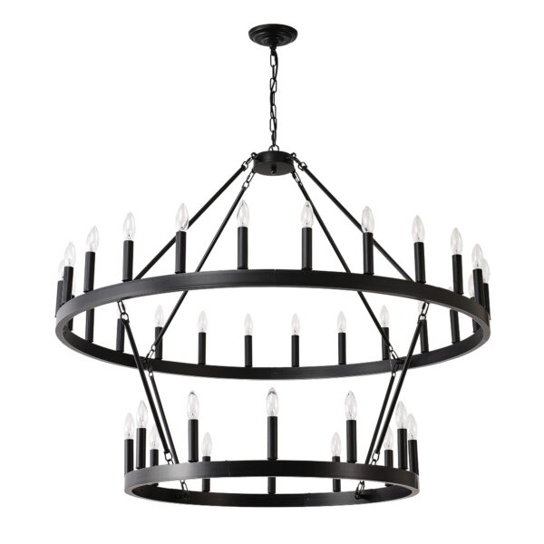 Large Farmhouse Chandelier – 2-Tier, 36-Light, Adjustable Height