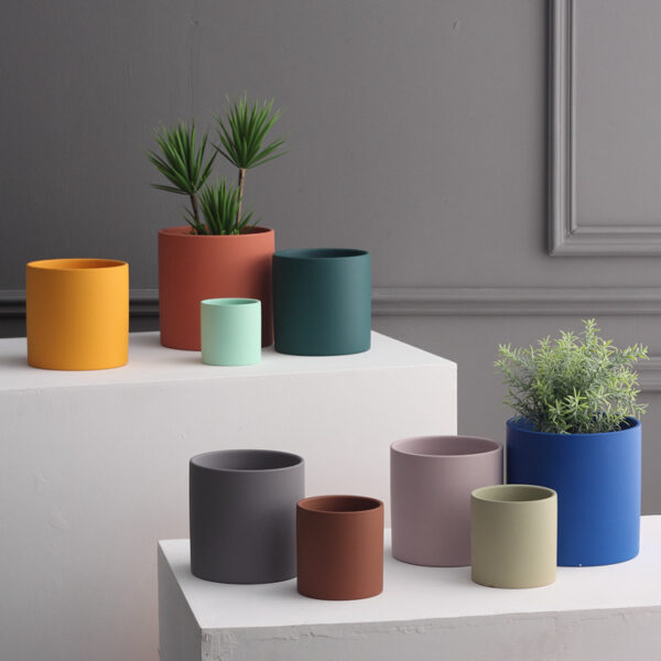 1623914996785.jpg Nordic Industrial Ceramic Flowerpot – Colorful Cylindrical Planter with Drainage Tray