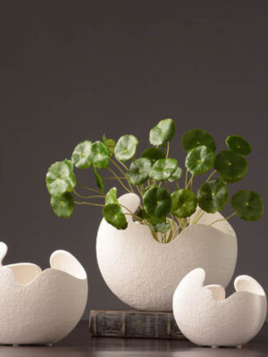 Simple white ceramic vase decoration