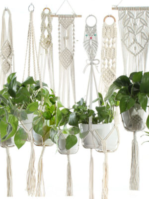 Beige Cotton Rope Plant Hanger – Indoor Hanging Basket for Flower Pots