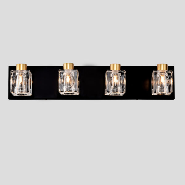 3a3168bd-e98c-41b4-8a01-c0d2a9ab3186.jpg Vintage 4-Light Wall Fixture – Black & Gold Vanity Light with Crystal Glass Shades