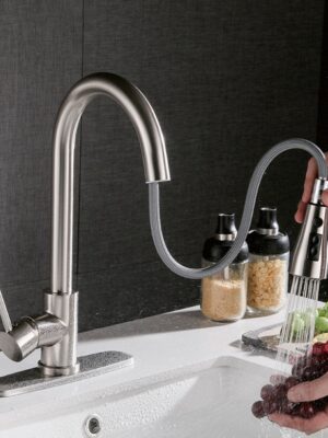 Pull-Out Kitchen Sink Faucet – Hot & Cold Brushed Copper Design
