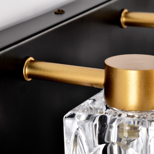 91bd682d-f9a2-482f-b7eb-fac87e5a44de.jpg Vintage 4-Light Wall Fixture – Black & Gold Vanity Light with Crystal Glass Shades