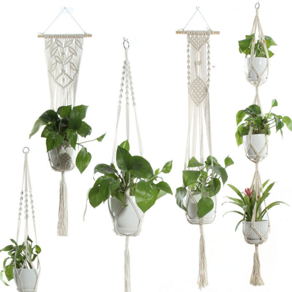 b436d759-a329-48ea-a565-f7ce7cf7a6a3.jpg Beige Cotton Rope Plant Hanger – Indoor Hanging Basket for Flower Pots