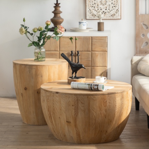 Vintage Style Bucket Shaped Coffee Table Set – Office & Living Room Furniture