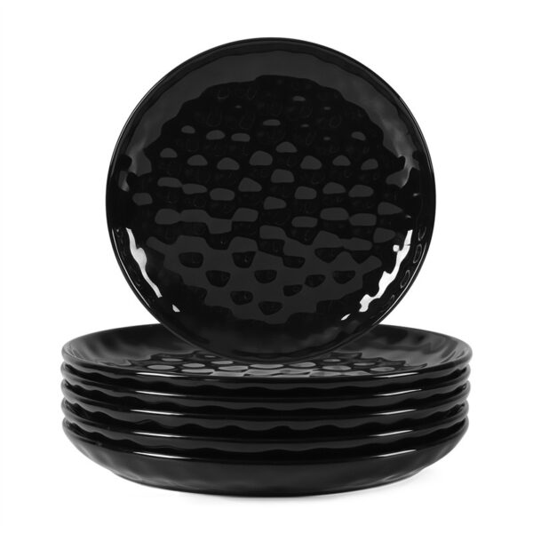 11-Inch Black Ceramic Hammered Plate Set – 6 Pieces