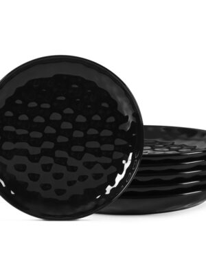 11-Inch Black Ceramic Hammered Plate Set – 6 Pieces