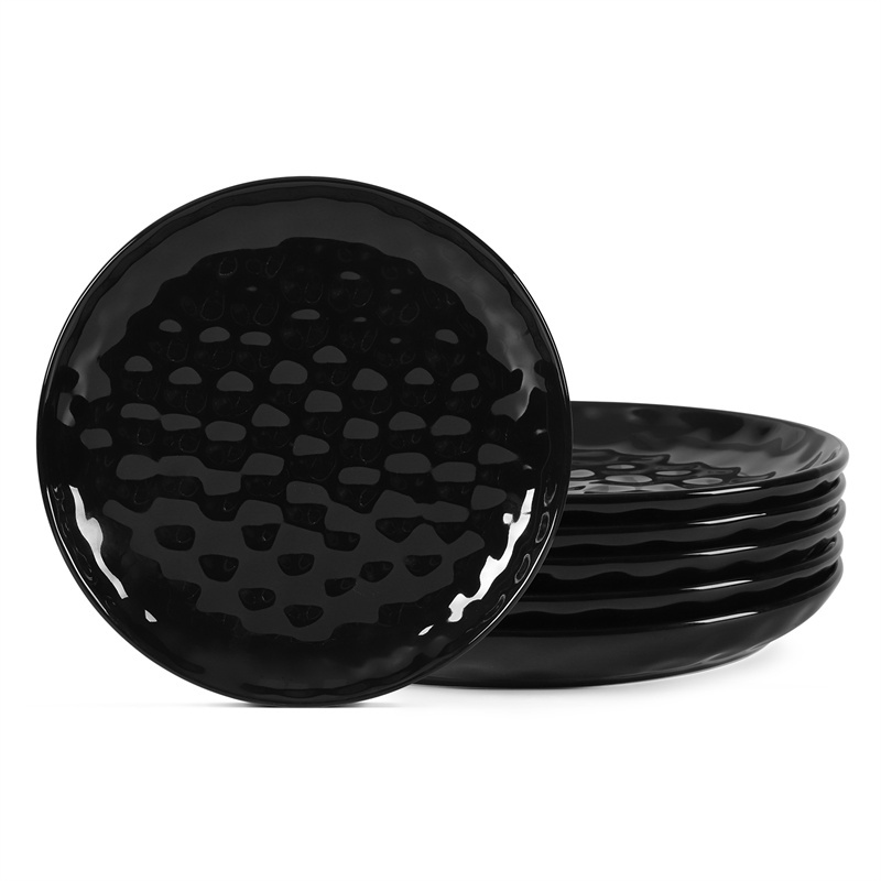 11-Inch Black Ceramic Hammered Plate Set – 6 Pieces - breakandbeyond.com