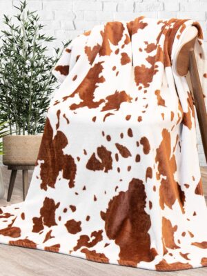 Cow Print Flannel Blanket – Soft Warm Home Throw