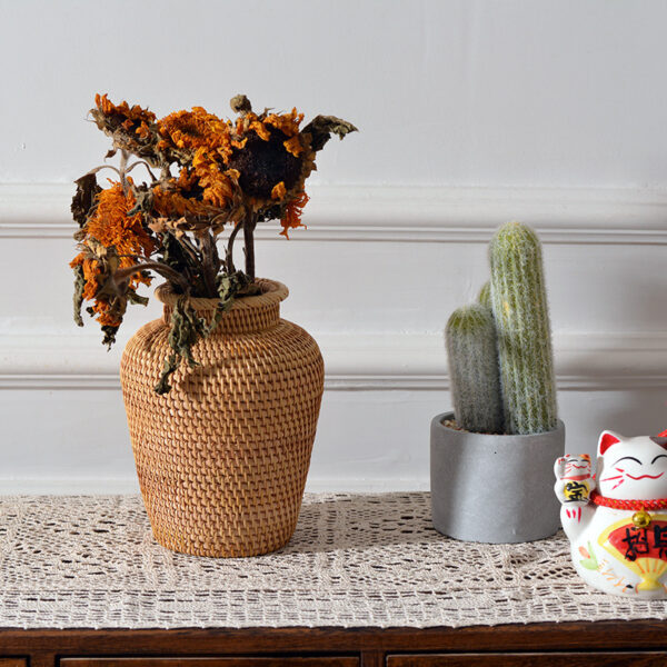 Rattan Woven Decorative Vase – Floral Dry Flower Basket