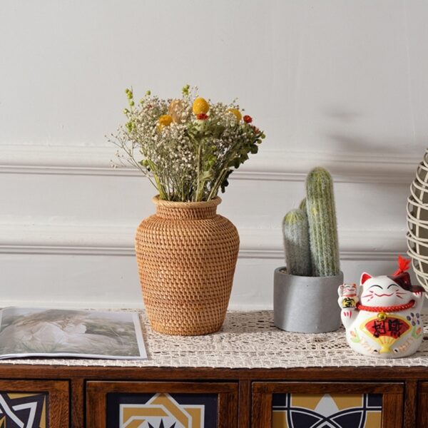 Rattan Woven Decorative Vase – Floral Dry Flower Basket