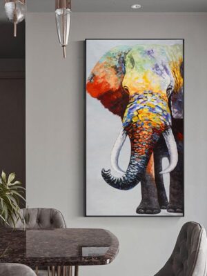 Abstract Elephant Canvas Painting – Animal Wall Decor